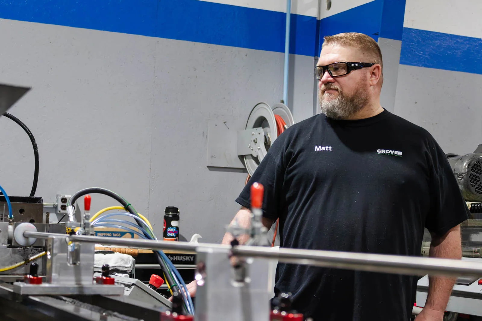 Controlled gundrilling operation at Grover Precision's secure manufacturing facility